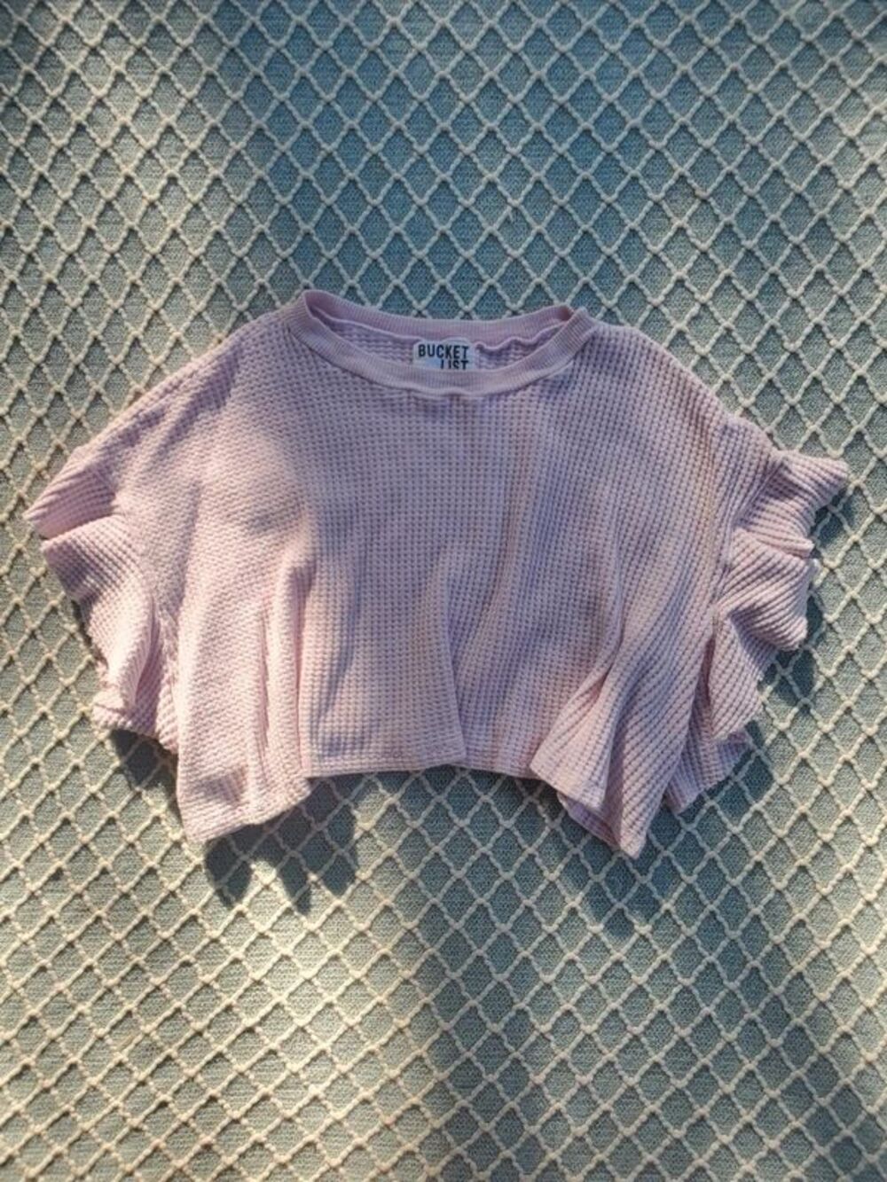 Bucket List Waffle Knit Crop Top Size M